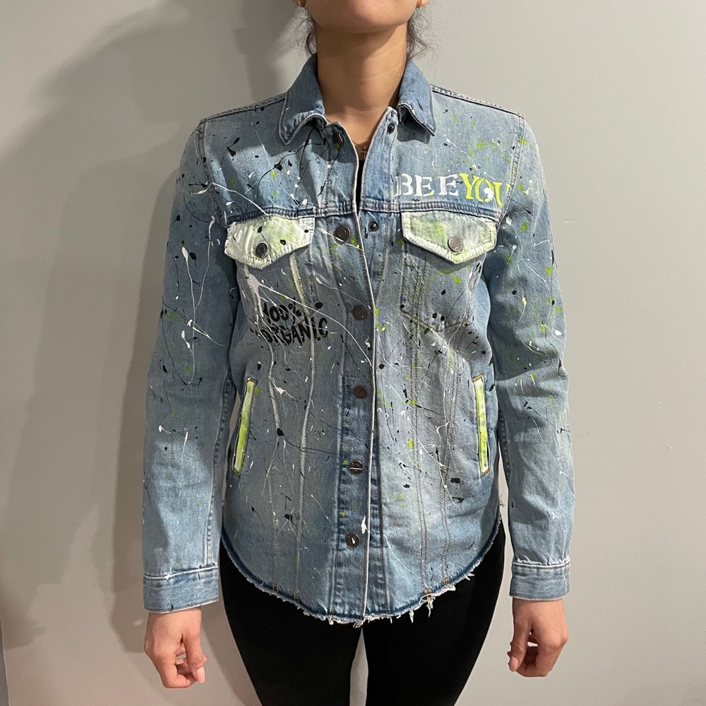 Original HAND PAINTED denim shirt jacket - Picture 6 of 13